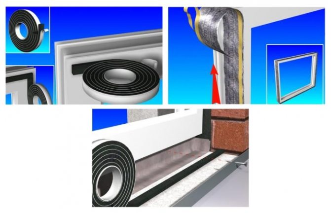 Korrekt forsegling af et vindue tager højde for tre processer: 1 - limning af Robiband PSUL fra ydersiden af ​​vinduet; 2 - hold Robiband VM (VS) indefra. Det beskytter både vinduesømmen og rummet mod fugt; 3 - påføring af Robiband NL - diffusionsbånd af membrantype under lavvande.
