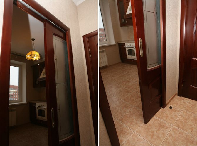 Sliding door para sa lugar ng kusina