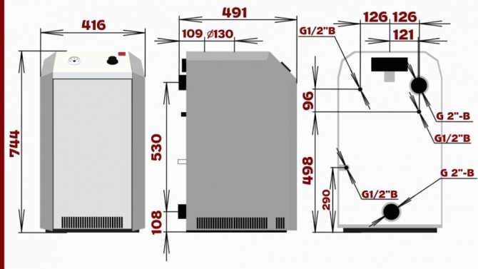 Mga sukat ng floor-standing gas boiler na Lemax Premium